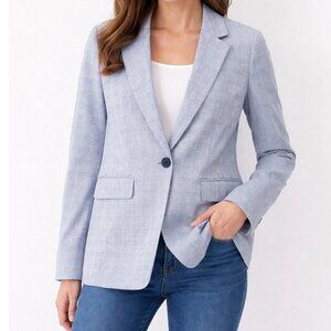 Talbots Women's Size 6 Blue Plaid Office Career Single Button Blazer Jacket